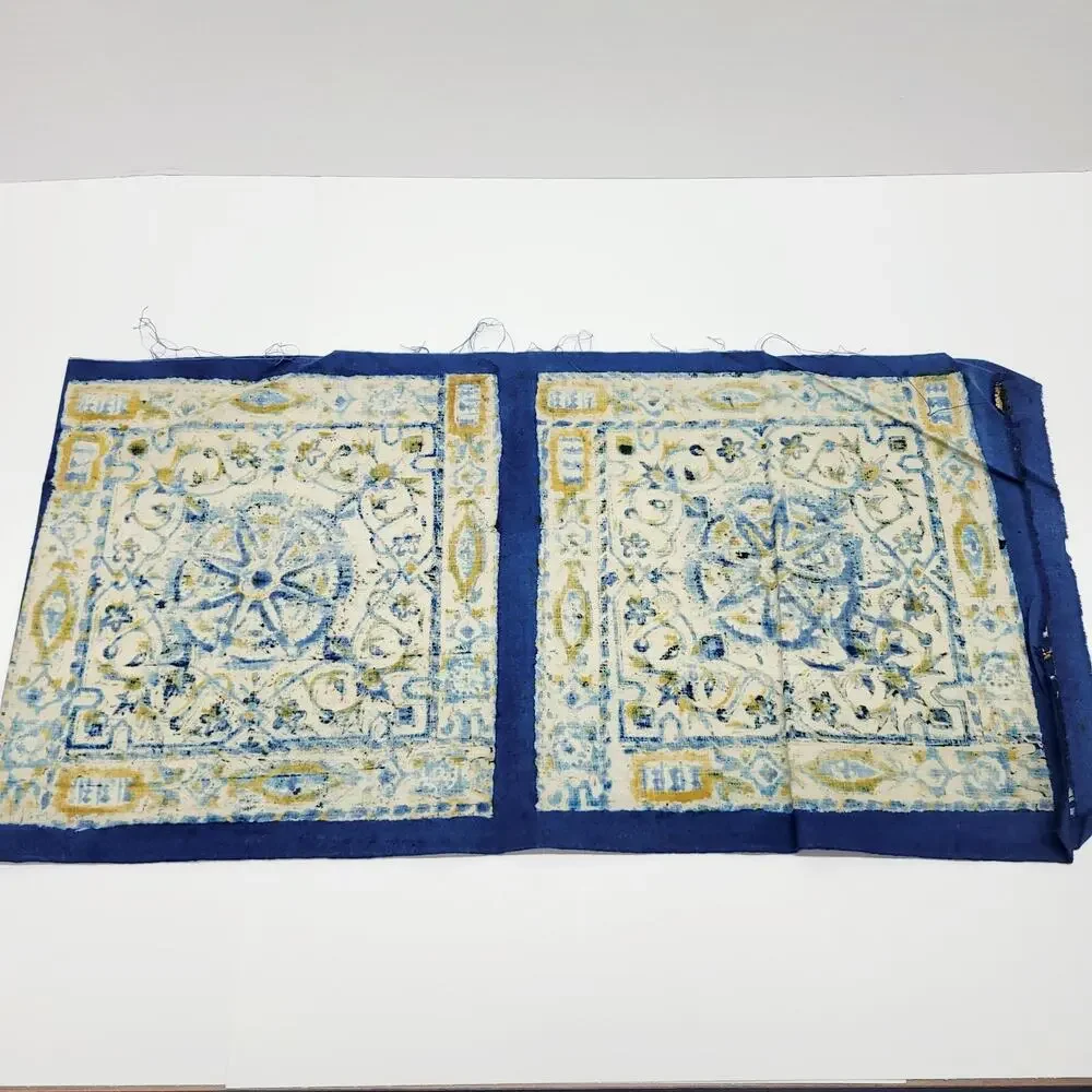Vintage Turkish Blue Mandala Flower Set 4 Connected Fabric Panel Turkey Made